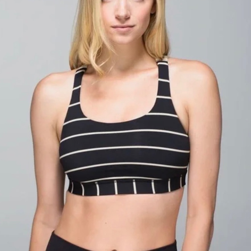Lululemon Women’s Size 6 Energy Black Tan Striped Sports Workout Bra